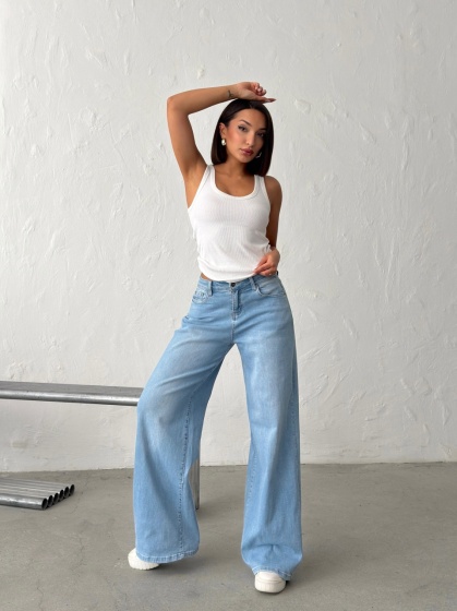 Blugi wide leg cu inserții roz - Img 3