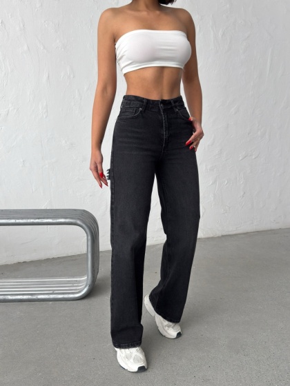 Blugi wide leg cu inserții roz - Img 2
