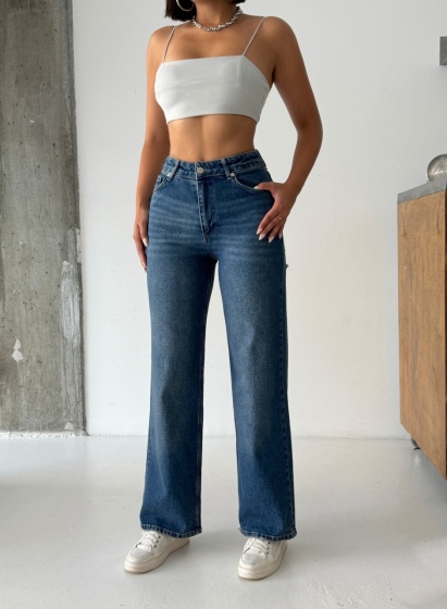 Blugi wide leg cu inserții roz - Img 5