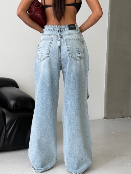 Blugi wide leg cu multiple rupturi - Img 2