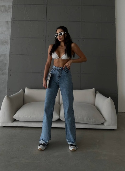 Blugi wide leg cu rupturi la tiv - Img 4