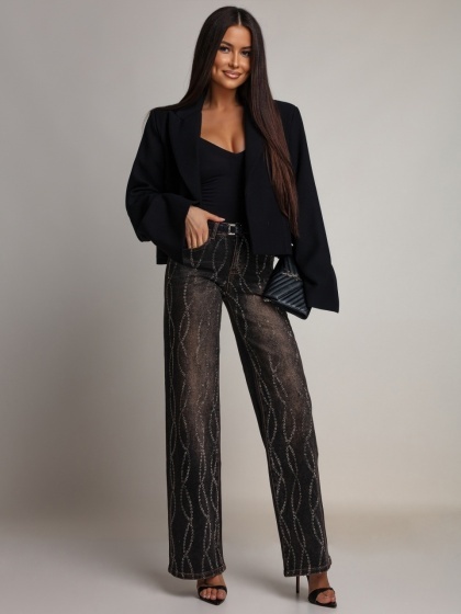 Blugi Wide Leg cu Strasuri - Img 2