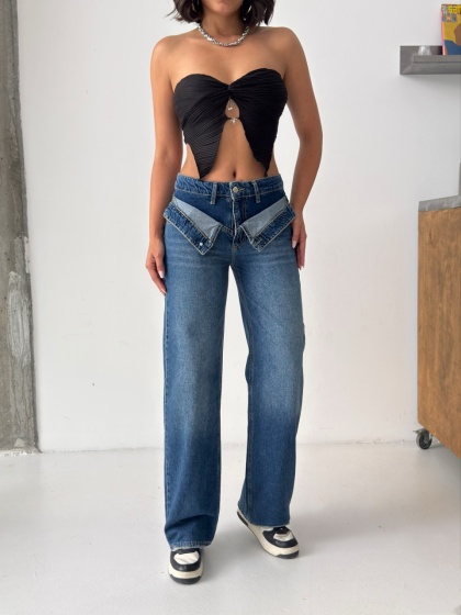 Blugi wide-leg cu talie dubla - Img 3