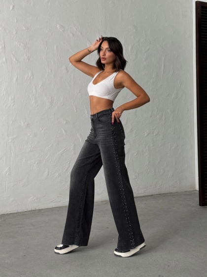 Blugi wide leg cu tinte pe lateral - Img 6