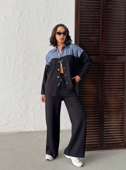 Compleu cu denim si pantaloni evazati - Img 4