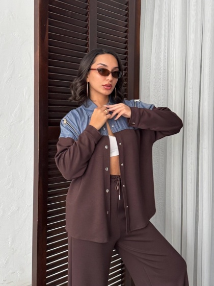 Compleu cu denim si pantaloni evazati - Img 4