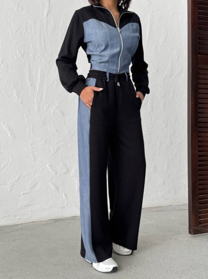 Compleu cu denim si pantaloni evazati - Img 1