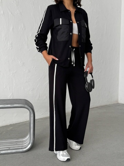 Compleu cu pantaloni evazati si buzunare din fas  - Img 5