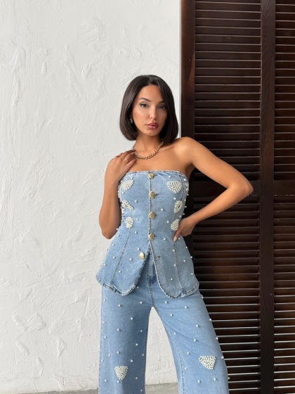 Compleu cu top si pantalon evazat - Img 7