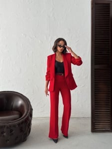 Compleu elegant cu sacou si pantalon evazat - Img 2