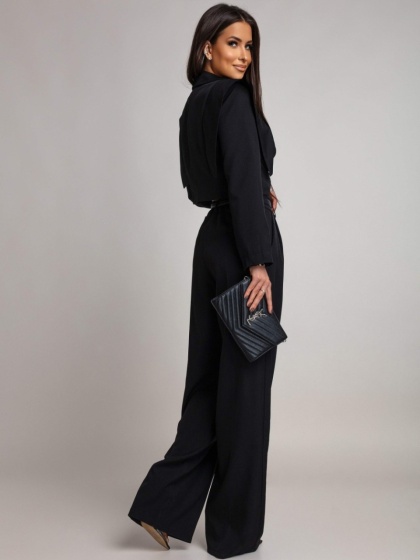 Costum cu pantalon evazat si sacou scurt - Img 5