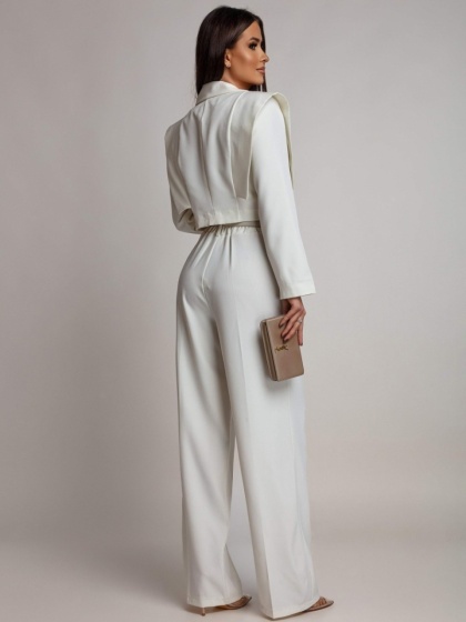 Costum cu pantalon evazat si sacou scurt - Img 5