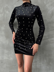 Rochie dama scurta din catifea cu perle - Img 4