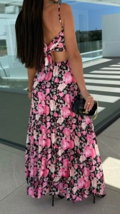 Rochie din satin plisata cu print floral - Img 3