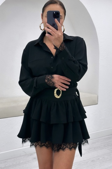 Rochie elegant scurta cu volane si ganituri din dantela - Img 5