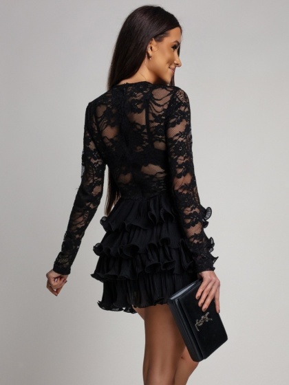 Rochie elegant scurta din dantela cu volane - Img 4