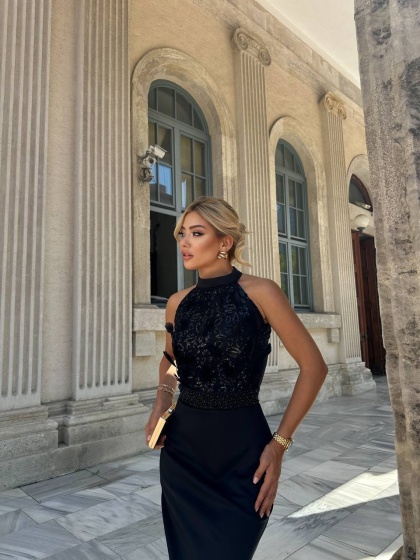 Rochie eleganta accesorizata cu pene si perle - Img 2