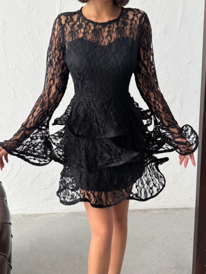 Rochie eleganta brodata cu volane - Img 3