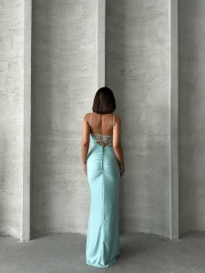 Rochie eleganta cu siret la spate accesorizata cu strasuri - Img 2