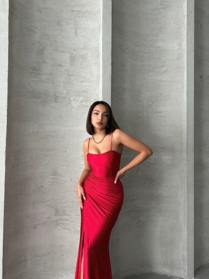 Rochie eleganta cu siret la spate accesorizata cu strasuri - Img 6