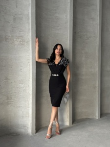 Rochie eleganta dama midi accesorizata cu strasuri - Img 2