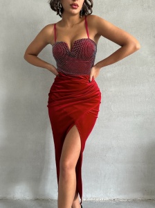 Rochie eleganta din catifea cu aplicatie din plasa - Img 4
