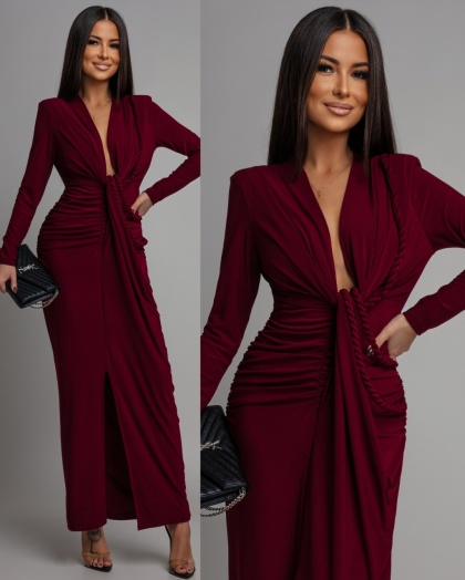 Rochie eleganta din lycra cu accesoriu cordon impletit
