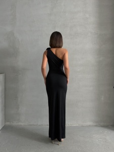 Rochie eleganta din lycra cu accesoriu pampon - Img 3