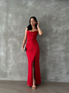 Rochie eleganta din lycra lunga cu bretele - Img 4