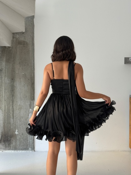 Rochie eleganta din satin creponat cu detaliu volan - Img 2