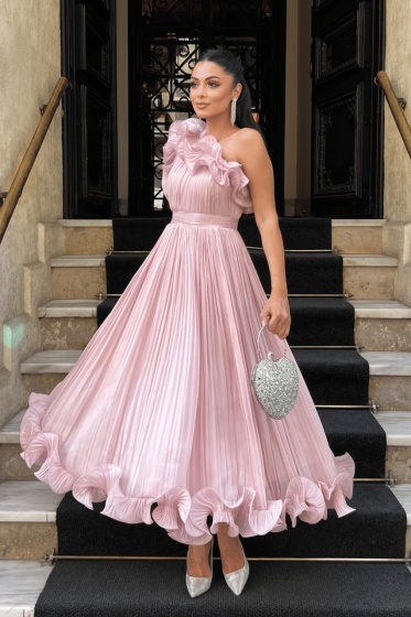 Rochie eleganta din satin creponat cu detaliu volan