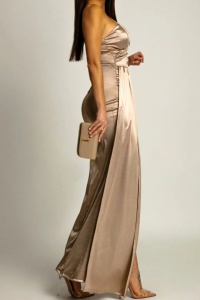 Rochie eleganta din satin lunga cu bretele - Img 2