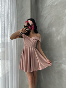 Rochie eleganta din satin scurta cu bretele - Img 6
