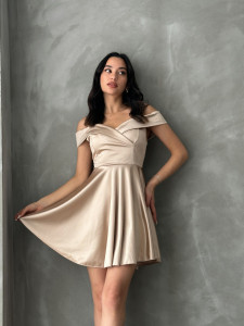 Rochie eleganta din satin scurta cu bretele - Img 3