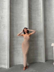 Rochie eleganta din tul cu maneci detasabile accesorizata cu perle si strasuri - Img 7