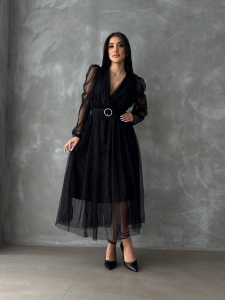 Rochie eleganta lunga cu accesoriu in talie din tull - Img 2
