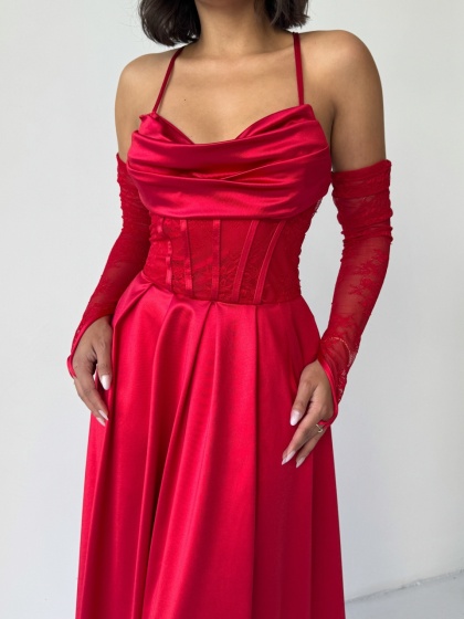 Rochie eleganta lunga cu accesoriu manusi