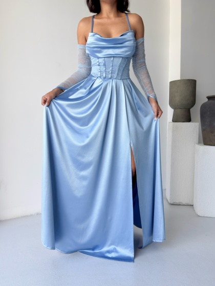 Rochie eleganta lunga cu accesoriu manusi - Img 3