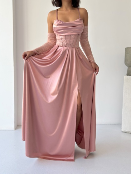 Rochie eleganta lunga cu accesoriu manusi - Img 6