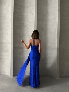 Rochie eleganta lunga cu bretele accesorizata cu strasuri - Img 4