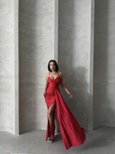 Rochie eleganta lunga cu bretele accesorizata cu strasuri - Img 3