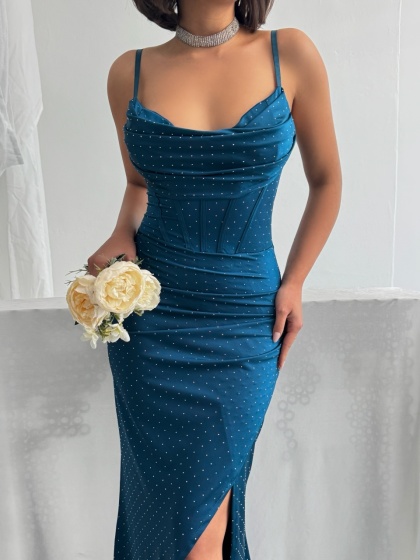 Rochie eleganta lunga cu bretele si strasuri - Img 2