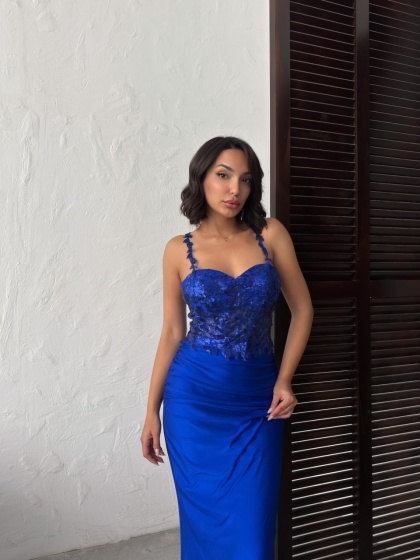 Rochie eleganta lunga cu broderie florală și paiete - Img 4