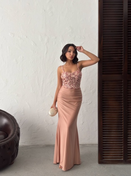 Rochie eleganta lunga cu broderie florală și paiete - Img 7