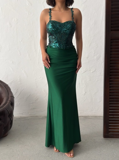 Rochie eleganta lunga cu broderie florală și paiete - Img 3
