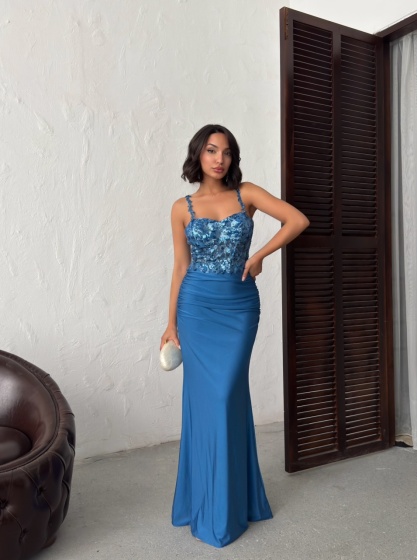 Rochie eleganta lunga cu broderie florală și paiete - Img 5