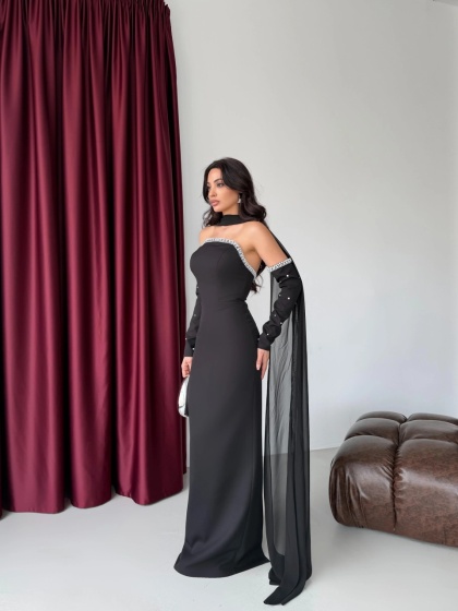 Rochie eleganta lunga cu maneci detasabile si sal - Img 3
