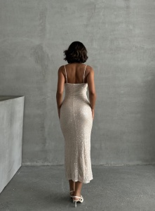 Rochie eleganta lunga cu paiete crapata pe picior - Img 2