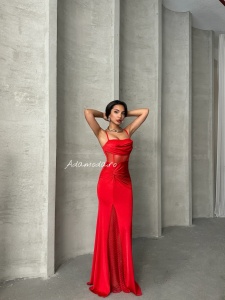 Rochie eleganta lunga din lycra cu tul accesorizata cu strasuri - Img 2
