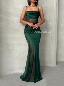 Rochie eleganta lunga din lycra cu tul accesorizata cu strasuri - Img 1